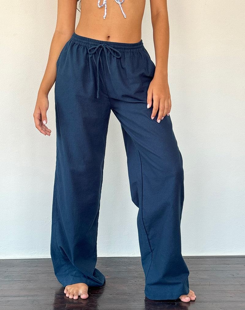 Motel Rocks Wasic Weite Leg Linen Hosen Damen Navy | BWA9459ZN