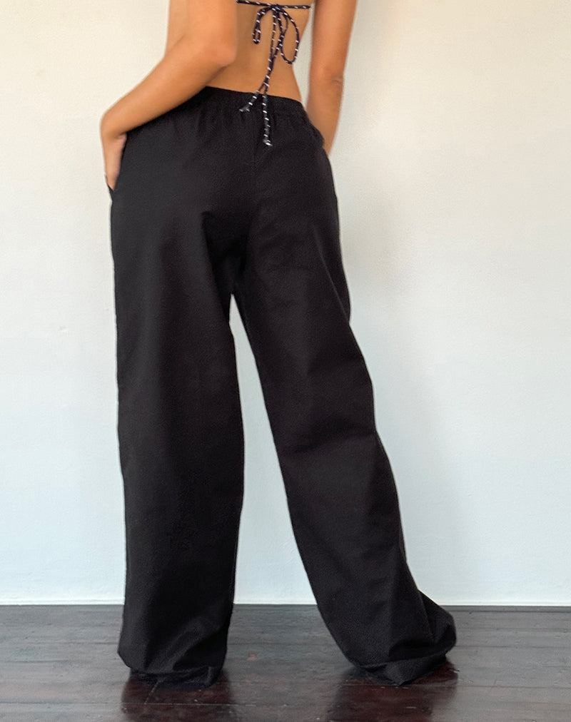 Motel Rocks Wasic Weite Leg Linen Hosen Damen Schwarz | AAU4749CI