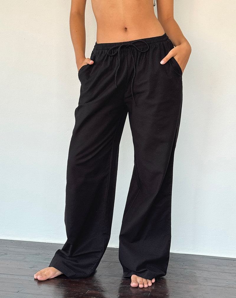 Motel Rocks Wasic Weite Leg Linen Hosen Damen Schwarz | AAU4749CI
