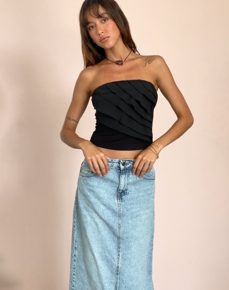Motel Rocks Wayan Ruffle Bandeau-Bh Damen Schwarz | DUF6448EX