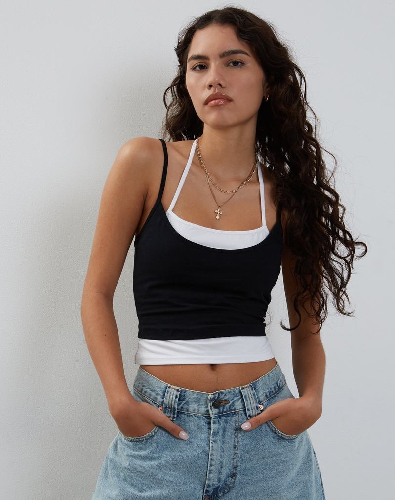 Motel Rocks Willia Two Toned Top Weste Damen Schwarz Weiß | YBH8081EJ