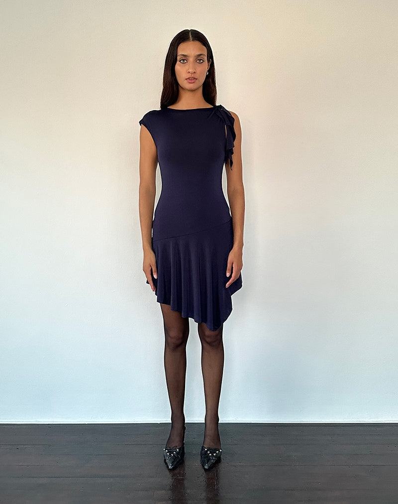 Motel Rocks Winslow Asymmetric Frill Minikleid Damen Navy | LQD3993BY