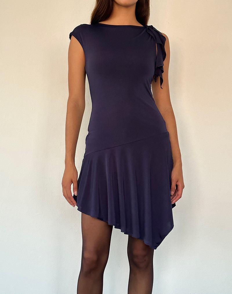 Motel Rocks Winslow Asymmetric Frill Minikleid Damen Navy | LQD3993BY
