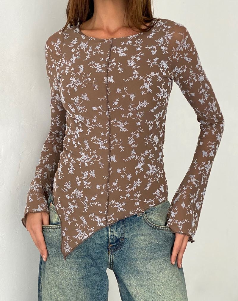 Motel Rocks Zest Mesh Long Sleeve Bluse Damen Dunkelgrau Braun | QGJ761WF