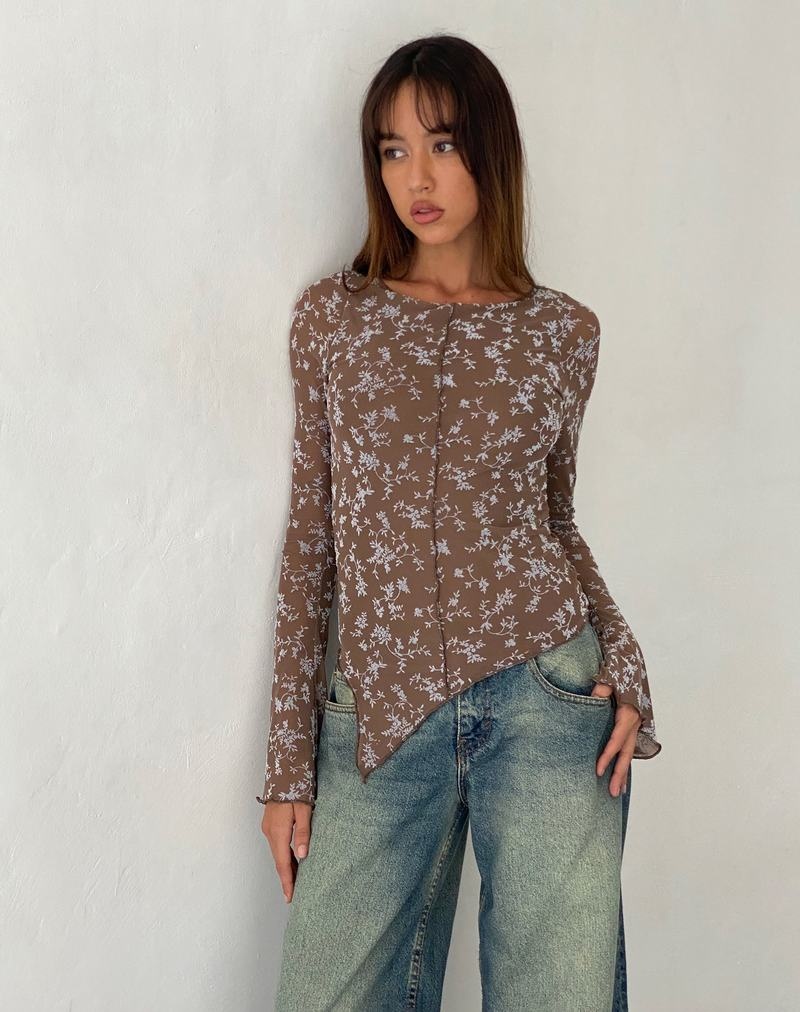 Motel Rocks Zest Mesh Long Sleeve Bluse Damen Dunkelgrau Braun | QGJ761WF